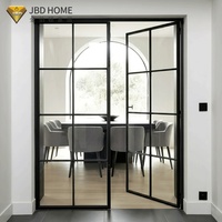 Porte battante en verre à cadre métallique noir, double vitrage trempé, isolation thermique, gain de place, pour appartement et sous-sol - Offre Spéciale