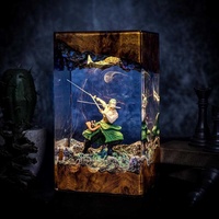 Lampe en résine micro-paysagère Zoro à trois lames, best-seller transfrontalier, avec figurine à fumée bleue lumineuse, comme veilleuse d'ambiance