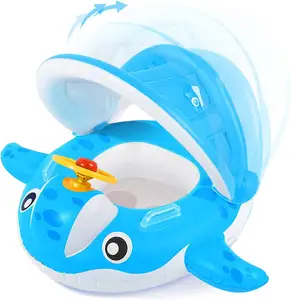 Bán Buôn Bé Hồ Bơi Float Inflatable Bé Bơi Vòng Với Có Thể Tháo Rời Mặt Trời Bảo Vệ Bóng Râm Nổi Nước Trẻ Sơ Sinh Bơi Float