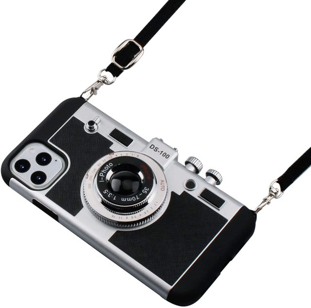 Luxury 3D Camera Phone Case for IPhone, Camera Phone Protector Phone Cover Case With Strap for iPhone