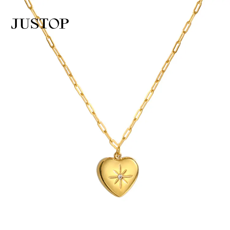 Fashion trend 18K gold-plated titanium steel crystal heart shaped cross pendant necklace women supplier