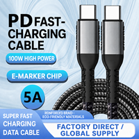 Cable de Carga Rápida Trenzado USB C de 100W PD 5A de Fábrica, 1M 1.5M 2M, Cable de Datos y Carga para Teléfonos Móviles, Laptops, Relojes y Computadoras