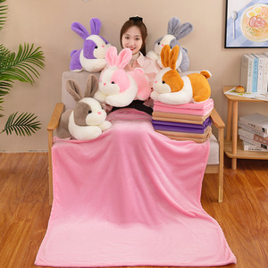 Peluche lapin de dessin animé BT avec <span class=keywords><strong>couverture</strong></span>, adorable lapin rose <span class=keywords><strong>en</strong></span> peluche, coussin câlin, <span class=keywords><strong>couverture</strong></span> chaude, canapé, lit, Noël - Product Image 5