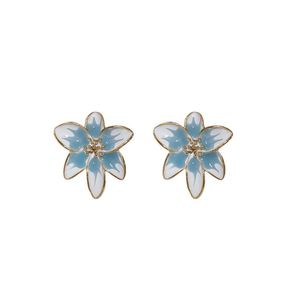 New Personality Niche Trendy Gold-Plated Stud Earrings Blue Drop Glaze <b>Flower</b> <b>Sweet</b> Temptation Fashionable Earrings - Product Image 6