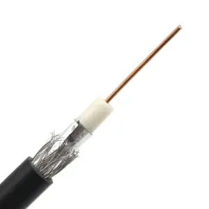 Kabel Coax RG6 fleksibel kehilangan rendah 75 Ohm dengan jaket PVC hitam