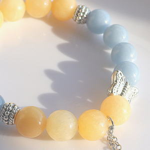Bracelet en calcite jaune naturelle et angélite avec <span class=keywords><strong>perle</strong></span> naturelle et breloque papillon, bracelet en pierres précieuses réglable pour femmes - Product Image 5