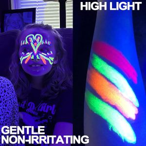 Panwenbo ชุดสีทาใบหน้าเรืองแสงในที่มืด6สี12ชิ้นสีเทียนงานหน้ากากไฟนีออนชุดสีทาร่างกายสำหรับวันฮาโลวีน - Product Image 6