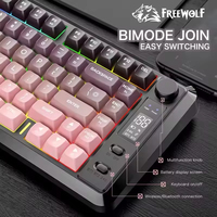 Clavier sans fil de jeu Freewolf M75 BT double mode avec écran d'affichage, boutons, touches PBT dégradées, 82 touches pour Win/Mac