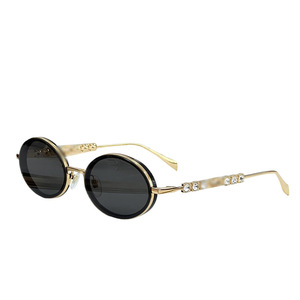 Gafas de Sol Redondas GG1661 con Marco Metálico en Degradado Azul Marrón, Adornos de Diamantes, Protección UV400, Estilo Urbano Unisex para Conducir - Product Image 5
