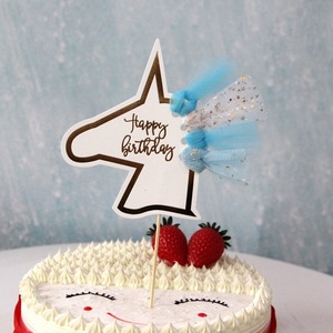 <strong>Unicorn</strong> Cake Toppers Paper Birthday Cupcake Insert Card Banner With Organza - Product Image 3