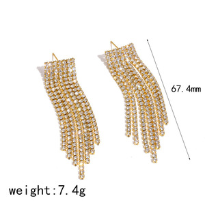 Pendientes colgantes con borlas de acero inoxidable con diamantes completos para mujer, joyería de fiesta, diseño geométrico, engaste en canal TE60714 - Product Image 5