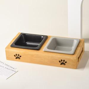 Vente chaude Portable Double Pet Nourriture & Eau Bol En Céramique Sûr Petit Animal Cervical Colonne Vertébrale Protecteur Chat Chien Mangeoire Support En Bois - Product Image 4