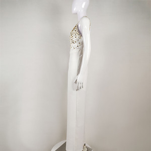 Traje de Mujer A7589, Escote Profundo en V, Tirantes, Color <span class=keywords><strong>Blanco</strong></span> Crema, <span class=keywords><strong>Lentejuelas</strong></span> Doradas, <span class=keywords><strong>Mono</strong></span> Elegante - Product Image 4