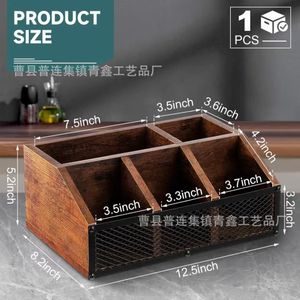 Caja de almacenamiento de cápsulas de café de madera con rejilla de hierro, organizador de cocina de gran capacidad para uso doméstico - Product Image 3