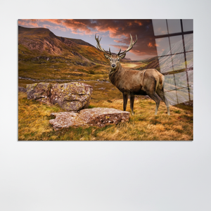 Elegante obra de arte impresa en lienzo: diseño gráfico de cuernos de ciervo majestuosos, arte en vidrio templado - Product Image 2