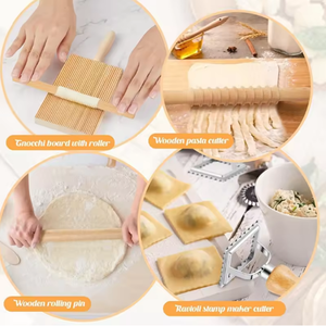 Fabricant de pâtes et cuisine bricolage cadeau pâtes faisant ensemble d'outils bois Macaroni planche rouleau à pâtisserie coupe-pâtes ravioli timbre - Product Image 6