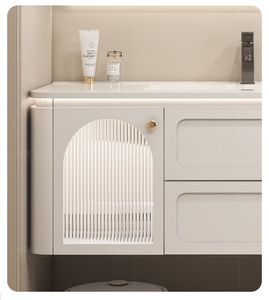 <b>Oak</b> ceramic integrated basin rock board hot bending basin intelligent mirror cabinet solid wood bathroom cabinet - Product Image 4
