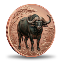 Pièce de monnaie en cuivre Buffle africain 1 oz 999 pur, imprimée couleur UV, haute relief 3D, Buffle de la Cap, Grande cinq faunes sauvages, pièce de monnaie en cuivre de collection