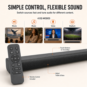 Barra de Sonido Delgada para TV de 200W, 2.1 Canales, con BT 5.3, <span class=keywords><strong>HD</strong></span> ARC, DSP de Voz Clara y Graves y Agudos Ajustables - Product Image 3