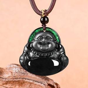 Pendentif Bouddha en Jade Noir Naturel, Design Original UNISEXE, Style Chinois, Cadeau avec Certificat d'Expertise C208 - Product Image 1