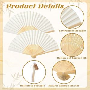 Accessoires pour fête de mariage et baby shower : Éventails pliants en papier avec sacs cadeaux, cartes de remerciement, ensemble d'éventails pliables en bambou - Product Image 2