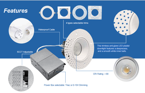 Nouvelle Gamme de Spots LED Encastrables Commerciaux Sans Cadre pour Intérieur, 4 Pouces, 15W 18W, Tension AC120-277V, 5 Températures de Couleur (CCT) Sélectionnables, Cadrans Ronds/Carrés - Product Image 6
