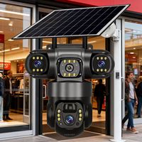 Kamera CCTV Solar 4G/WiFi Definisi Tinggi dengan 3 Lensa untuk Penggunaan Perusahaan & Rumah Tangga, Kartu Memori Opsional untuk Keamanan Kantor
