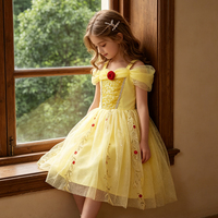 Robe de princesse jaune en maille pour filles, robe de danse à fleurs, bretelles spaghetti, robe de ballerine dorée pour anniversaire, fête, mariage, vacances