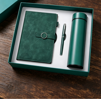 Hochwertiges Werbe-Notizbuch-Set aus Grauem PU-Leder mit Stift, Individuelles Tagebuch-Geschenkset mit Thermosbecher und Notizbuch mit Wasserflasche