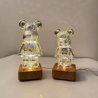 Lampe d'ambiance Ours 3D Effet Feux d'Artifice, Veilleuse Décorative pour Chambre, Lampe de Table Tridimensionnelle en Verre à 7 Couleurs Variables pour Bureau