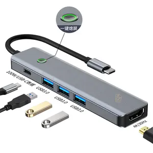 새로운 5 in 1 USB 허브 4K HDTV PD100W/Type-C 데이터 5Gbps USB 3.0 어댑터 도킹 5 포트 USB C 허브