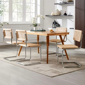 Fauteuil de salle à manger moderne en rotin et bois, style Cesca, avec revêtement en métal argenté, durable, pour la maison, le salon, structure en acier - Product Image 2