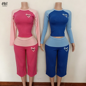 Y2K Clothing Custom 2 Piece Set <strong>Women</strong> Cotton <strong>Jersey</strong> Baby Tee Skinny Long Sleeves and Flared <strong>Shorts</strong> for <strong>Women</strong> Loungewear Set - Product Image 3