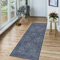 Hazo Haus Non-Slip Washable Vintage Floral Polyester Low Pile Tufted Kitchen & Bathroom Runner Rug 24x72 Inches Dusky Navy