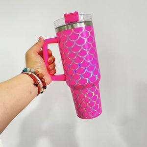 Gobelet isotherme double paroi en acier inoxydable écologique de 40 oz, motif écailles de poisson holographiques, couleur dégradée, blanc, violet, rose, vert - Product Image 4