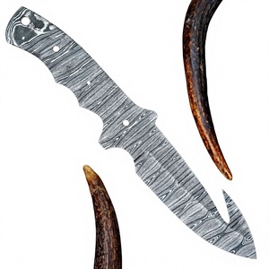 Cuchillo de Acero de Damasco con Gancho para Deshuesar, Hoja de 11.25 pulgadas Forjada a Mano de Espiga Completa, Borde Recto, para Forja DIY y Hecho a Mano - Product Image 1