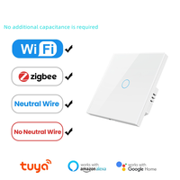 Sakelar Lampu Pintar Dinding Standar Eropa Tuya WiFi/Zigbee, Sakelar Sentuh Kaca, Kontrol Jarak Jauh Ponsel, Mendukung Alexa Voice Google Home