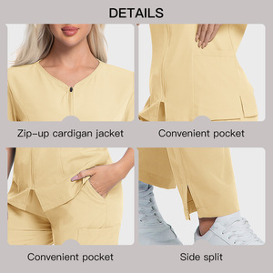 Women Medical <b>Scrub</b> <b>Set</b> Knitted Elastic Slim Fit Moisture Wicking Hospital Uniforms - Product Image 3