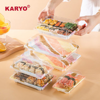 KARYO 1111 Vente en gros de boîtes à sushi en plastique à emporter avec couvercle transparent Récipient alimentaire jetable en PET Plateau
