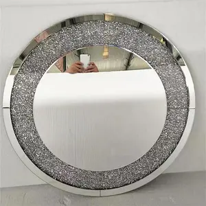 Luxury BlingBling Hotsale Venetian Round Crushed Crystal Diamond Mirror For Decorative Use