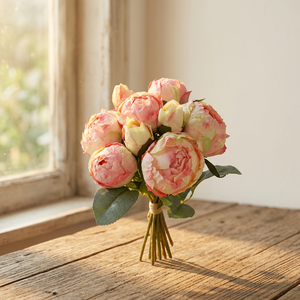 Bouquet di 9 Rose in Seta Fatte a Mano, <span class=keywords><strong>Rosa</strong></span>/Rosso, Fiori Artificiali per Matrimoni, Decorazioni per la Casa, Vendita all'Ingrosso - Product Image 6