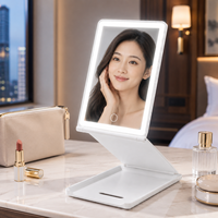 Miroir de maquillage portable pliable avec éclairage LED, capteur tactile, 3 couleurs de lumière réglables, miroir cosmétique rechargeable pour usage domestique