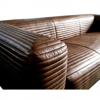 Canapé en cuir véritable marron foncé capitonné de style américain du milieu du siècle pour appartement, salon, meubles de luxe