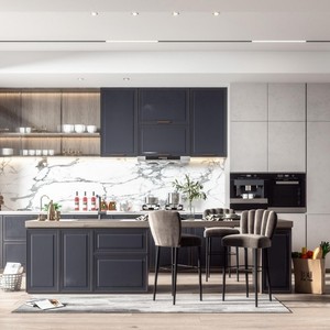 BAILOM <span class=keywords><strong>Cucina</strong></span> Modulare Personalizzabile Moderna ed Elegante, Ecologica, con Finiture Rosse, Armadi in Vetro con LED, Isola <span class=keywords><strong>Nera</strong></span> - Product Image 4