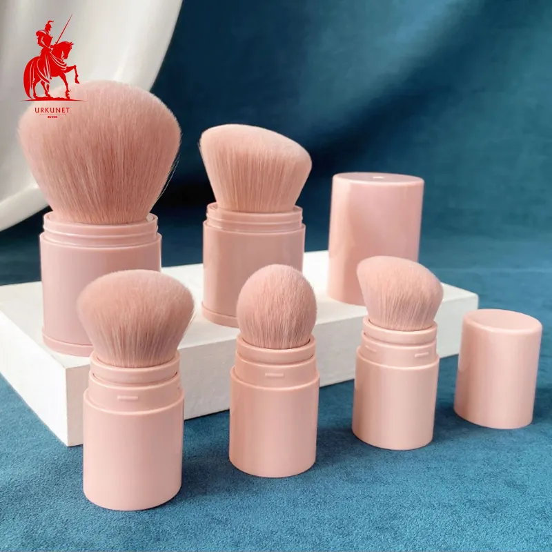 Rosa vegane tragbare einziehbare Mini Kabuki Puder erröten Foundation Kontur Make-up Pinsel