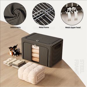 Foldable Metal Steel <b>Frame</b> Wardrobe Cabinet Storage Organizer Bins Oxford Fabric Storage Box with Windows - Product Image 5