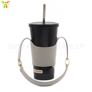 Funda para taza de té con leche taiwanesa hecha a mano, funda para taza de café con apertura lateral de velcro, regalo promocional para la apertura de una nueva tienda. - Product Image 4