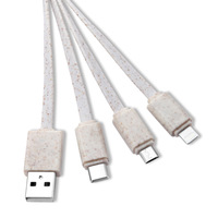 Écologique 3-en-1 Bambou Dégradable USB Chargeur Câble Porte-clés Rapide Promotionnel TPE Veste pour Téléphone Mobile