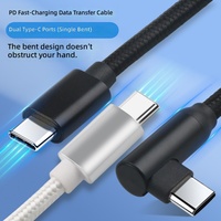 Kabel Pengisi Daya Ponsel Dual Type-C Bentuk L 1 Meter, Tersedia di Gudang, Dilengkapi Anyaman, Pengisian Cepat, Transmisi Data Berkecepatan Tinggi