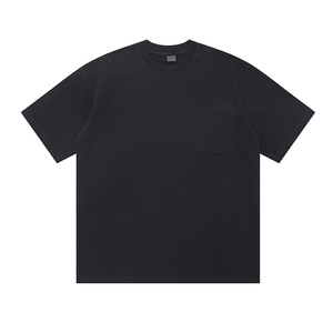 T-shirt en coton tissé 100 % de haute qualité, respirant, avec poche, coupe oversize, style streetwear, effet délavé vintage, sérigraphie - Product Image 3